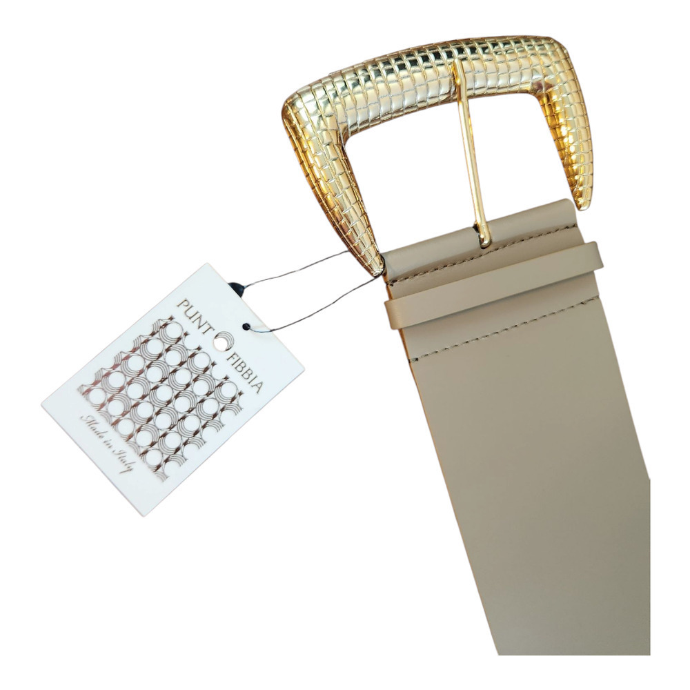 Punto Fibbia taupe women wide belt sz small leather gold buckle made Italy NWT